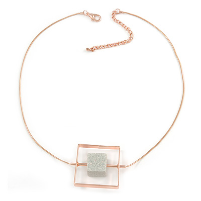 Geometric Open Square Pendant with Rose Gold Snake Type Chain - 41cm L/ 7cm Ext - main view