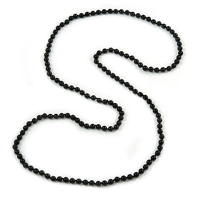 Long Black Glass Bead Necklace - 140cm Length/ 8mm - main view