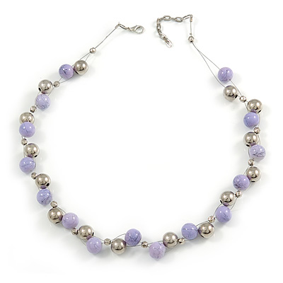 13mm Lavender, Silver Mirror Bead Wire Necklace In Silver Tone - 50cm L/ 4cm Ext - main view