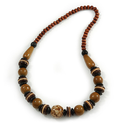 Stylish Wood Bead Necklace In Brown - 62cm L - main view