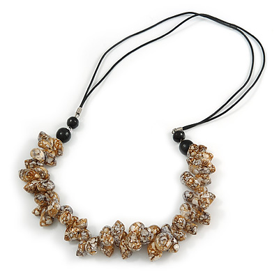 Stylish Cluster Shell Bead with Black Cotton Cord Necklace (Brown) - 66cm Long