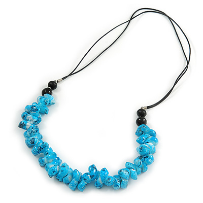 Stylish Cluster Shell Bead with Black Cotton Cord Necklace (Light Blue) - 66cm Long - main view