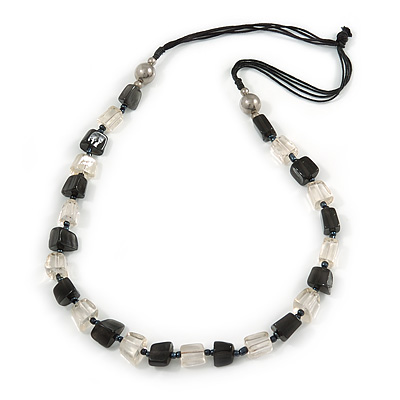 Black/ Transparent Square Resin Bead with Black Cords Necklace - 70cm Long - main view