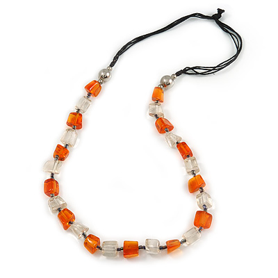 Orange/ Transparent Square Resin Bead with Black Cords Necklace - 70cm Long - main view