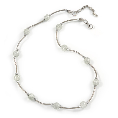 Delicate Transparent Glass Bead with Silver Bar Necklace - 47cm L/ 5cm Ext - main view