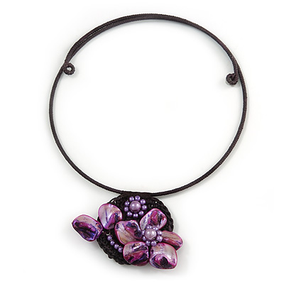 Purple Shell Flower Flex Wire Choker Necklace - Adjustable - main view