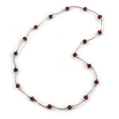 Ox Blood Crystal Beaded Necklace In Silver Tone Metal - 66cm L - main view
