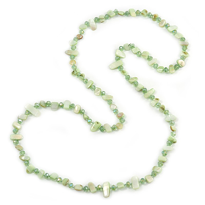 Long Celery Green Shell/ Light Green Glass Crystal Bead Necklace - 120cm L - main view