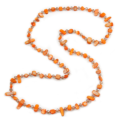 Long Orange Shell/ Transparent Glass Crystal Bead Necklace - 120cm L - main view
