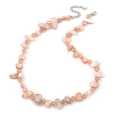 Delicate Pastel PInk Sea Shell Nuggets and Light Pink Glass Bead Necklace - 48cm L/ 7cm Ext - main view