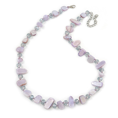 Delicate Pale Lavender Sea Shell Nuggets and Glass Bead Necklace - 48cm L/ 7cm Ext - main view