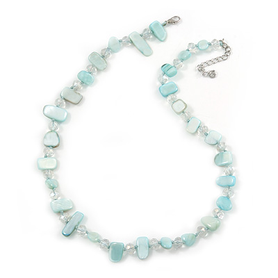 Delicate Arctic Blue Sea Shell Nuggets and Glass Bead Necklace - 48cm L/ 7cm Ext - main view