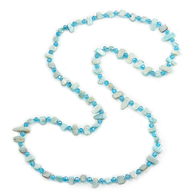 Long Arctic Blue Shell/ Light Blue Glass Crystal Bead Necklace - 120cm L - main view