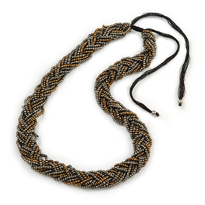 Multistrand Plaited Beaded Necklace (Grey/ Bronze) - 44cm L - main view