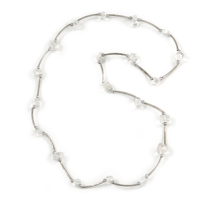 Transparent Glass Stone Necklace In Silver Tone Metal - 70cm L - main view