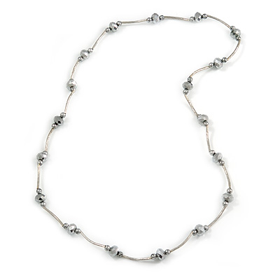 Grey Glass Bead Necklace In Silver Tone Metal - 66cm L - main view