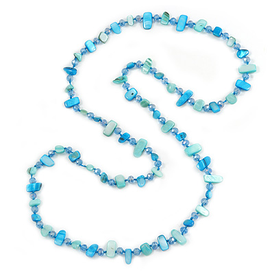 Long Mint Green/ Blue Shell/ Blue Glass Crystal Bead Necklace - 120cm L - main view