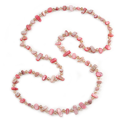 Long Pink Shell and Glass Crystal Bead Necklace - 120cm L - main view