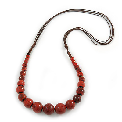 Burnt Orange Ceramic Bead Brown Silk Cords Necklace - Adjustable - 60cm to 70cm Long - main view