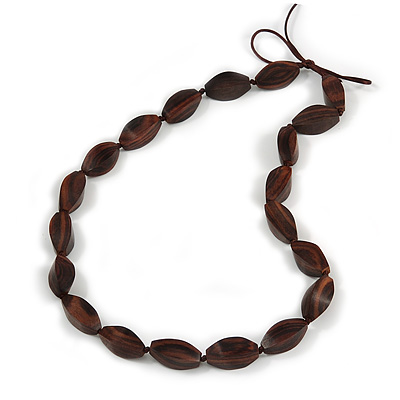 Chunky Brown Wood Bead Necklace with Cords - 76cm Long - main view
