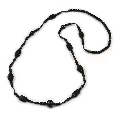 Long Black Ceramic Bead Cord Necklace - 120cm Long - main view