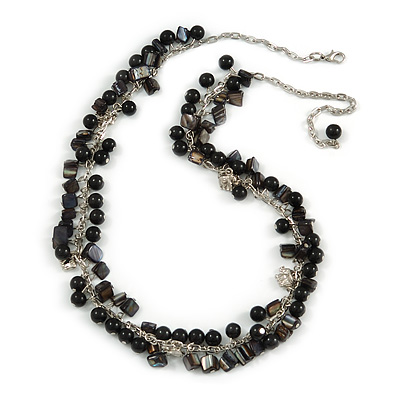 Statement Glass, Nugget Silver Tone Chain Necklace in (Black) - 60cm L/ 8cm Ext - main view