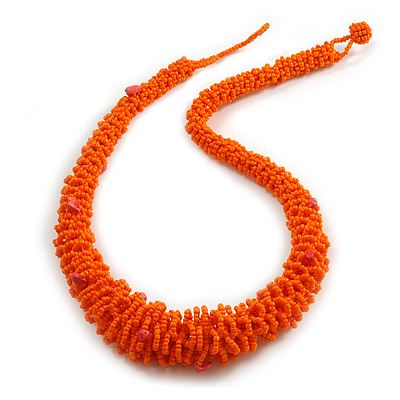 Chunky Orange Glass Bead and Semiprecious Necklace - 60cm Long - main view