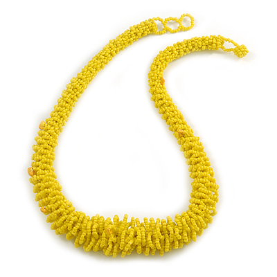 Chunky Lemon Yellow Glass Bead and Semiprecious Necklace - 56cm Long