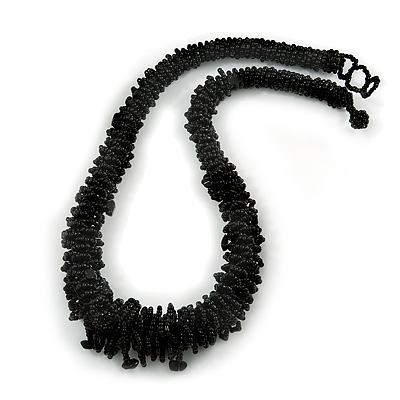 Chunky Black Glass Bead and Semiprecious Necklace - 56cm Long