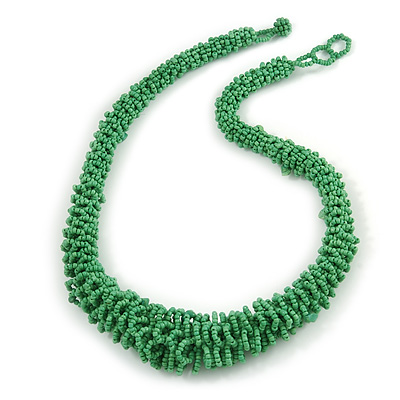 Chunky Spring Green Glass Bead and Semiprecious Necklace - 56cm Long - main view