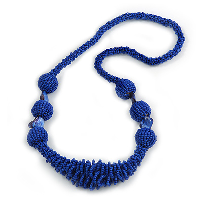 Chunky Blue Glass and Shell Bead Necklace - 70cm L - main view