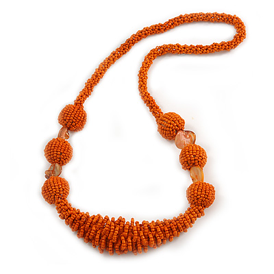 Chunky Burnt Orange Glass and Shell Bead Necklace - 70cm L - main view