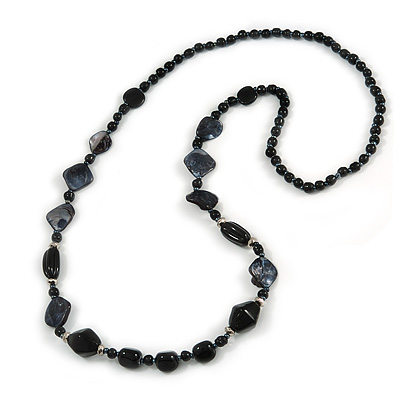 Statement Black Ceramic, Glass, Shell Beads Long Necklace - 106cm Long - main view