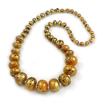 Long Graduated Wooden Bead Colour Fusion Necklace (Glitter Gold/ Black) - 78cm Long - main view