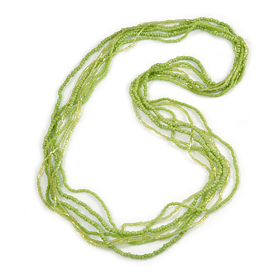 Multistrand Salad Green Glass Bead Necklace - 70cm Long - main view