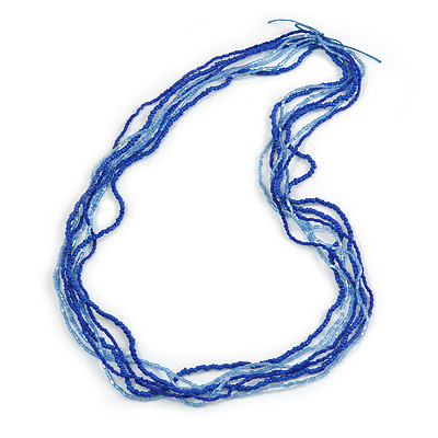 Multistrand Blue Glass Bead Necklace - 70cm Long - main view