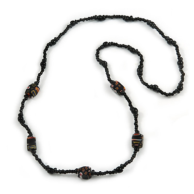 Black Glass/ Ceramic Bead Long Necklace - 80cm Long - main view