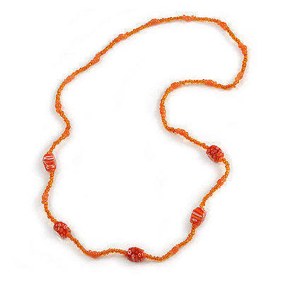 Orange Glass/ Ceramic Bead Long Necklace - 82cm Long - main view
