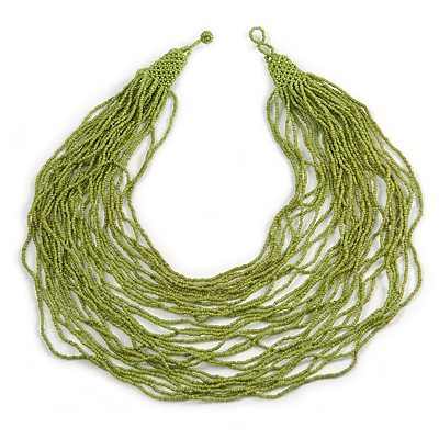 Chunky Lime Green Glass Bead Bib Multistrand Layered Necklace - 80cm L - main view