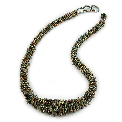 Chunky Graduated Glass Bead Necklace In Dusty Blue and Bronze - 60cm Long - main view
