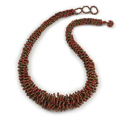 Chunky Graduated Glass Bead Necklace In Ox Blood and Bronze - 60cm Long - main view