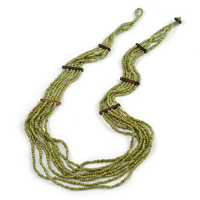 Multistrand Layered Olive Green Glass Bead Necklace - 66cm L - main view