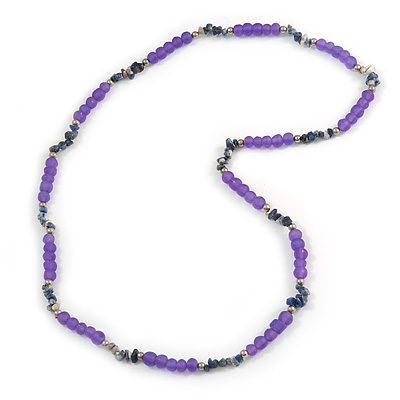 Purple Resin Bead, Semiprecious Stone Long Necklace - 86cm L - main view