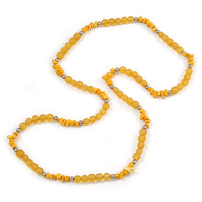 Yellow Resin Bead, Semiprecious Stone Long Necklace - 86cm L - main view