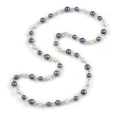 Grey/ White/ Transparent Glass Bead Long Necklace - 82cm Long - main view