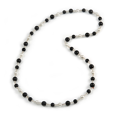 Black/ White/ Transparent Glass Bead Long Necklace - 86cm Long - main view