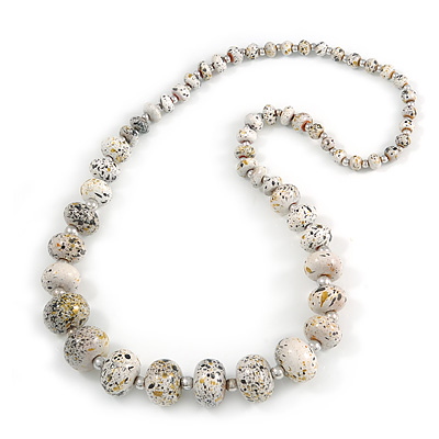 Long Graduated Wooden Bead Colour Fusion Necklace (White/ Black/ Gold) - 76cm Long - main view