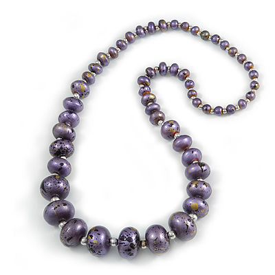 Long Graduated Wooden Bead Colour Fusion Necklace (Purple/ Black/ Gold) - 76cm Long - main view