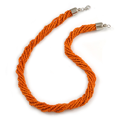 Mulistrand Twisted Orange Glass Bead Necklace - 48cm Long - main view
