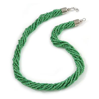 Mulistrand Twisted Green Glass Bead Necklace - 48cm Long - main view